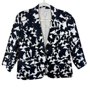 Coldwater Creek Black White Single Breasted 3/4 Sleeve Lined Blazer Size 16